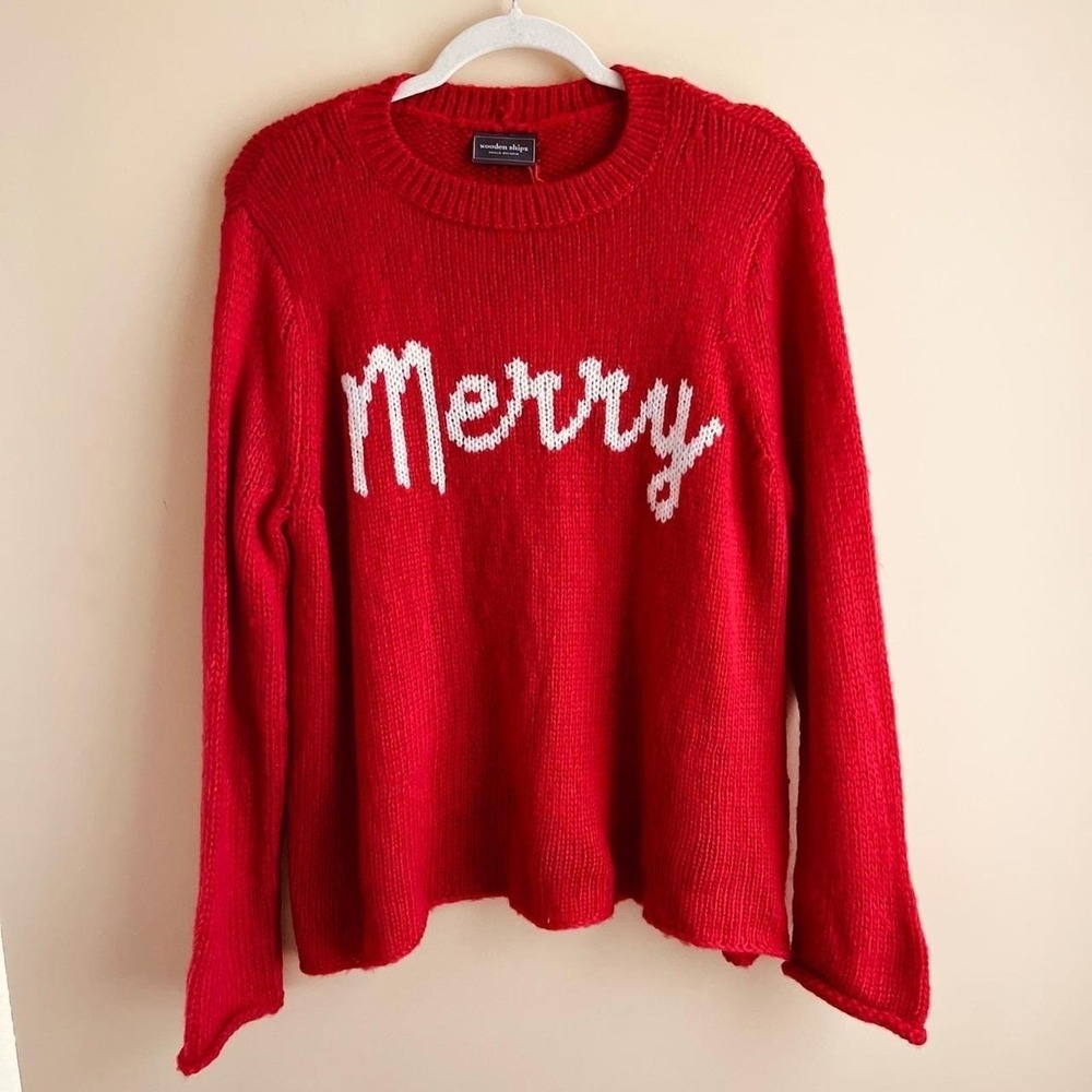 Wooden Ships Sweater Women's Medium Merry New NWT Christmas Mohair Wool Red Knit